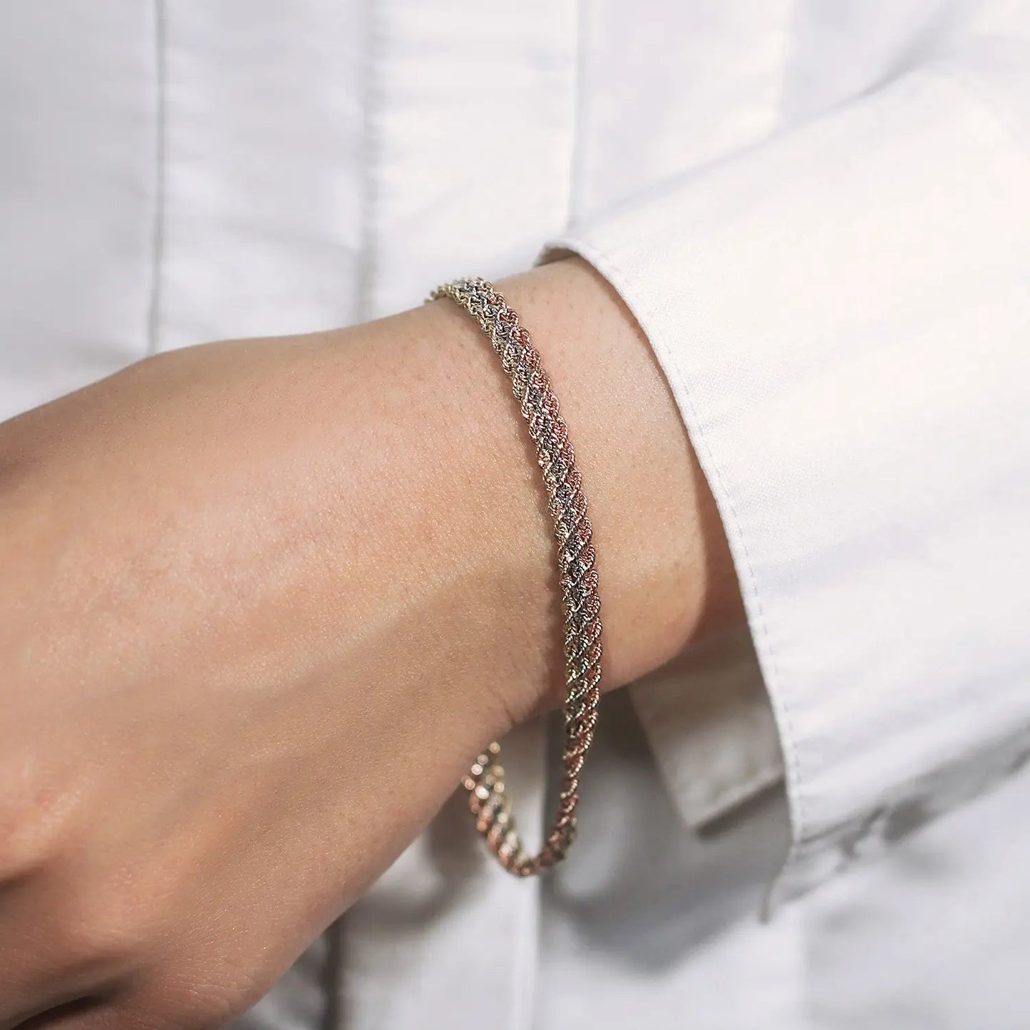 10k Tri-Toned Gold Multi-Strand Rope Chain Bracelet (6.35 mm) RCJ Bracelets  CELESTIA LUXE JEWELLERS