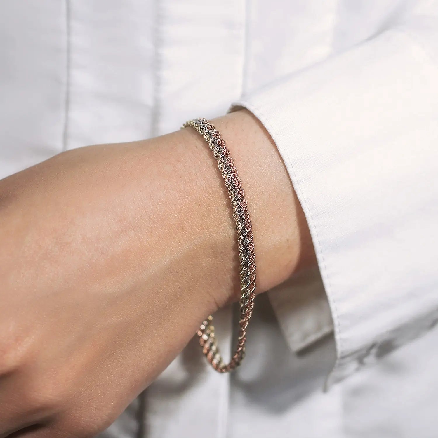 10k Tri-Toned Gold Multi-Strand Rope Chain Bracelet (6.35 mm) RCJ Bracelets  CELESTIA LUXE JEWELLERS