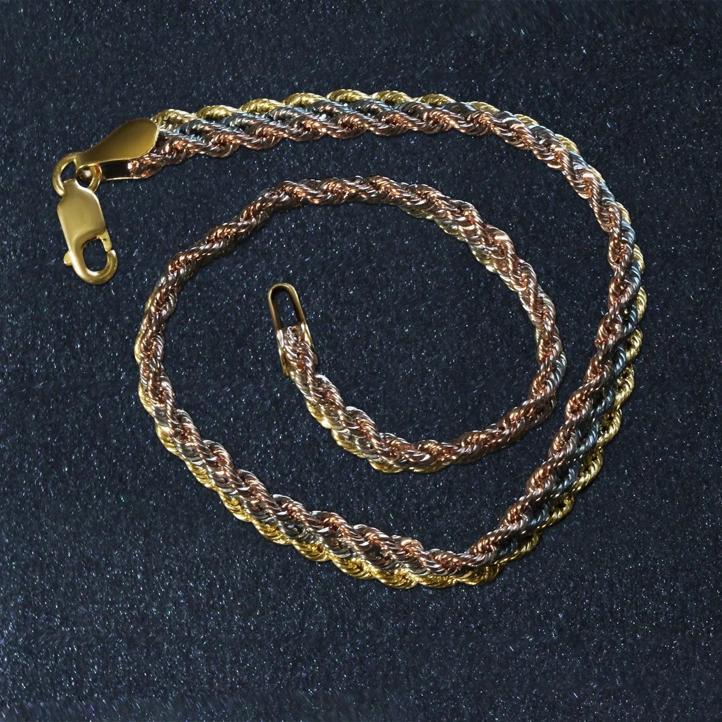 10k Tri-Toned Gold Multi-Strand Rope Chain Bracelet (6.35 mm) RCJ Bracelets  CELESTIA LUXE JEWELLERS