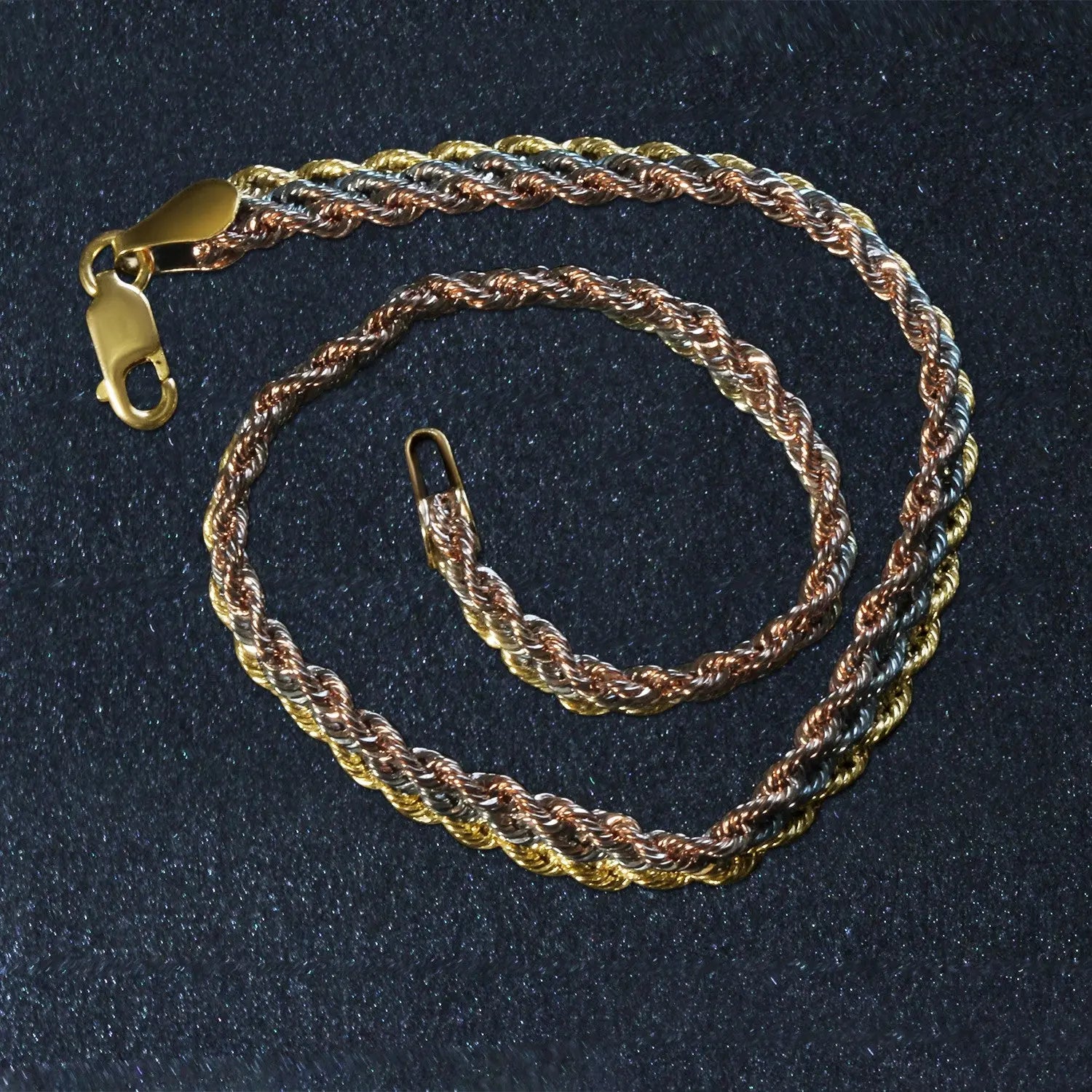 10k Tri-Toned Gold Multi-Strand Rope Chain Bracelet (6.35 mm) RCJ Bracelets  CELESTIA LUXE JEWELLERS
