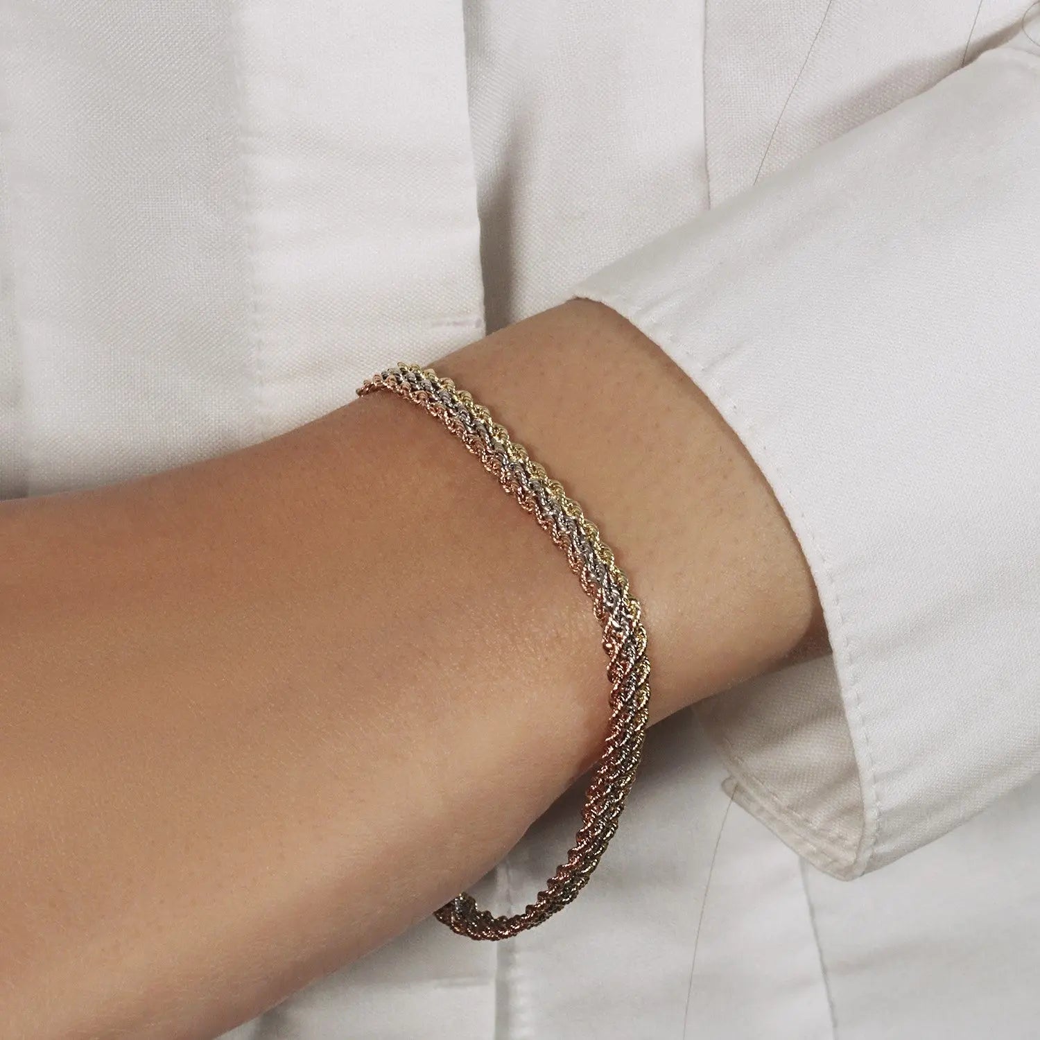 10k Tri-Toned Gold Multi-Strand Rope Chain Bracelet (6.35 mm) RCJ Bracelets  CELESTIA LUXE JEWELLERS