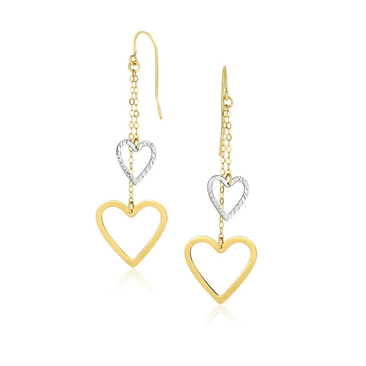 10k Two-Tone Gold Cutout Heart Chain Dangling Earrings RCJ Earrings  CELESTIA LUXE JEWELLERS