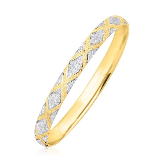 10k Two-Tone Gold Geometric Diamond Motif Bangle (6.00 mm) RCJ Bangles  CELESTIA LUXE JEWELLERS