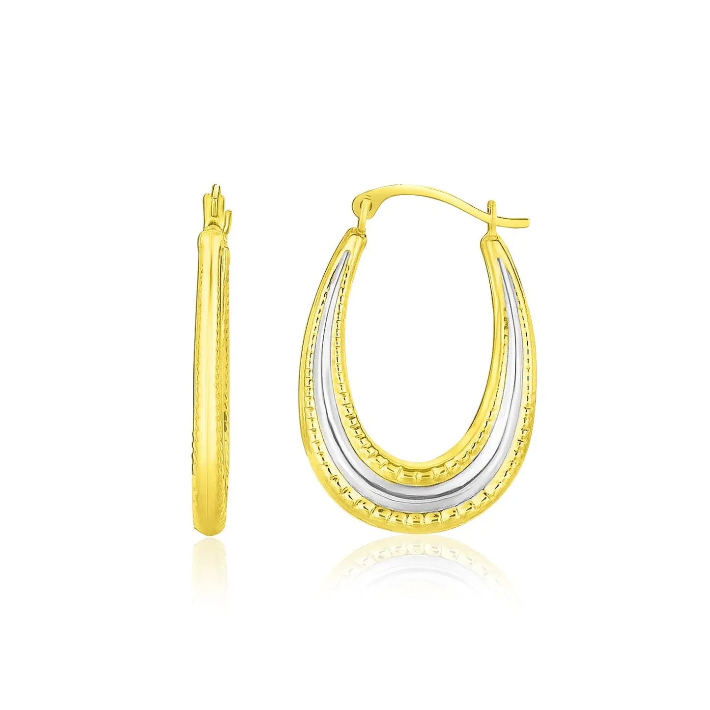 10k Two-Tone Gold Graduated Textured Oval Hoop Earrings RCJ Earrings  CELESTIA LUXE JEWELLERS