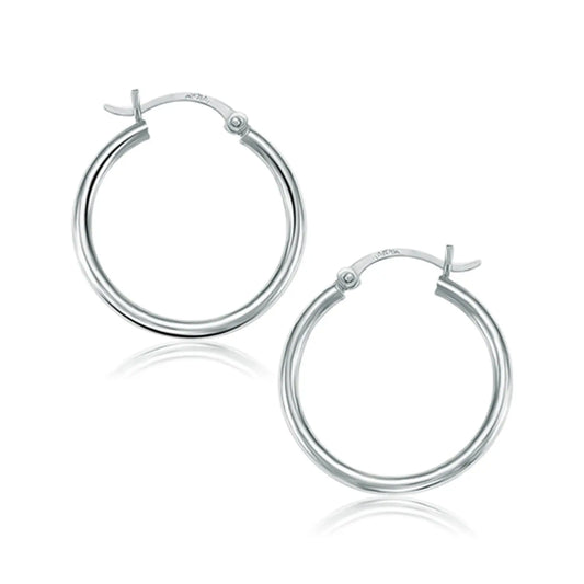10k White Gold Polished Hoop Earrings (2x25mm) RCJ Earrings  CELESTIA LUXE JEWELLERS