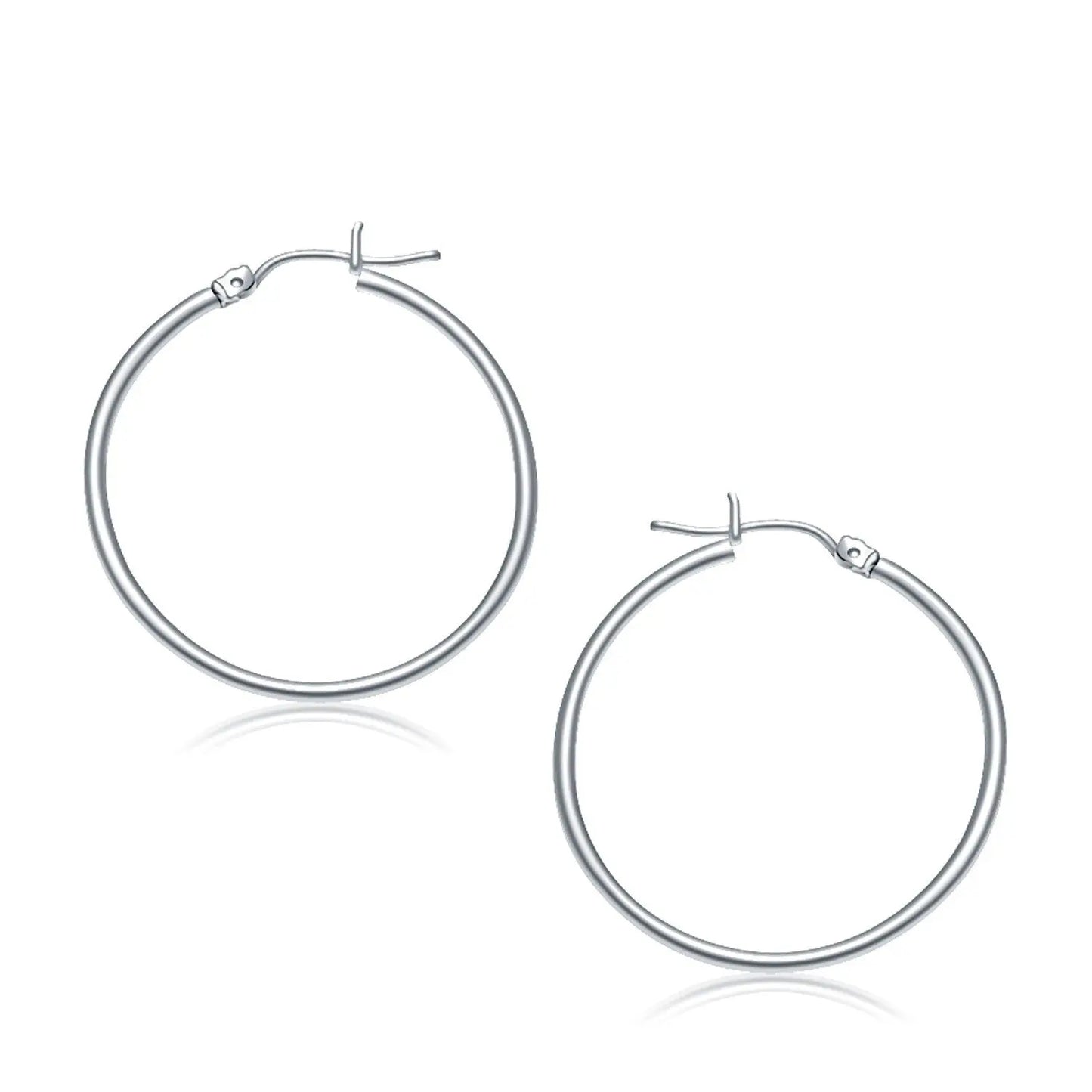 10k White Gold Polished Hoop Earrings (2x30 mm) RCJ Earrings  CELESTIA LUXE JEWELLERS