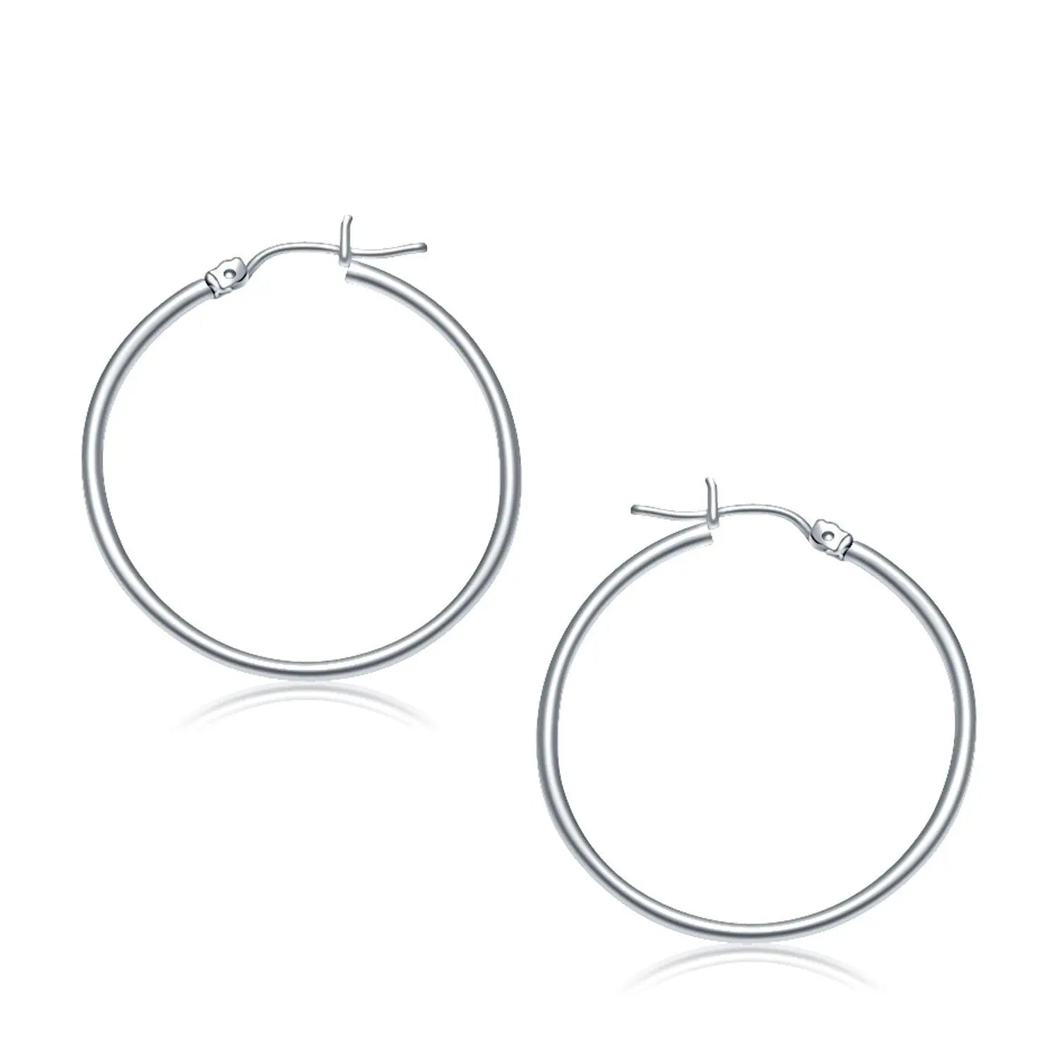 10k White Gold Polished Hoop Earrings (2x30 mm) RCJ Earrings  CELESTIA LUXE JEWELLERS
