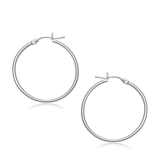 10k White Gold Polished Hoop Earrings (2x30 mm) RCJ Earrings  CELESTIA LUXE JEWELLERS