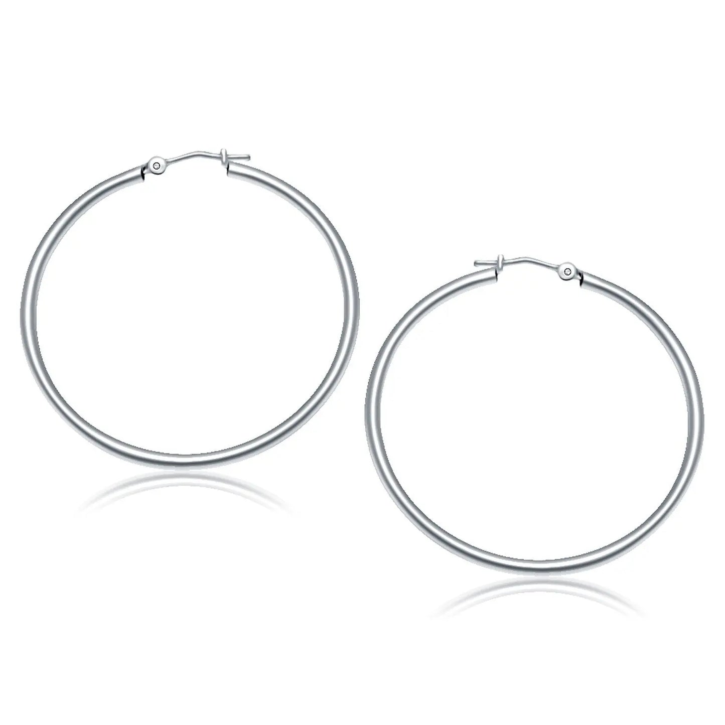 10k White Gold Polished Hoop Earrings (2x40 mm) RCJ Earrings  CELESTIA LUXE JEWELLERS