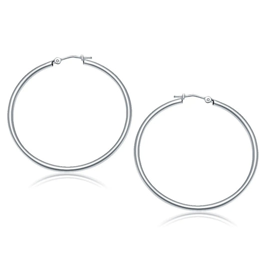 10k White Gold Polished Hoop Earrings (2x40 mm) RCJ Earrings  CELESTIA LUXE JEWELLERS