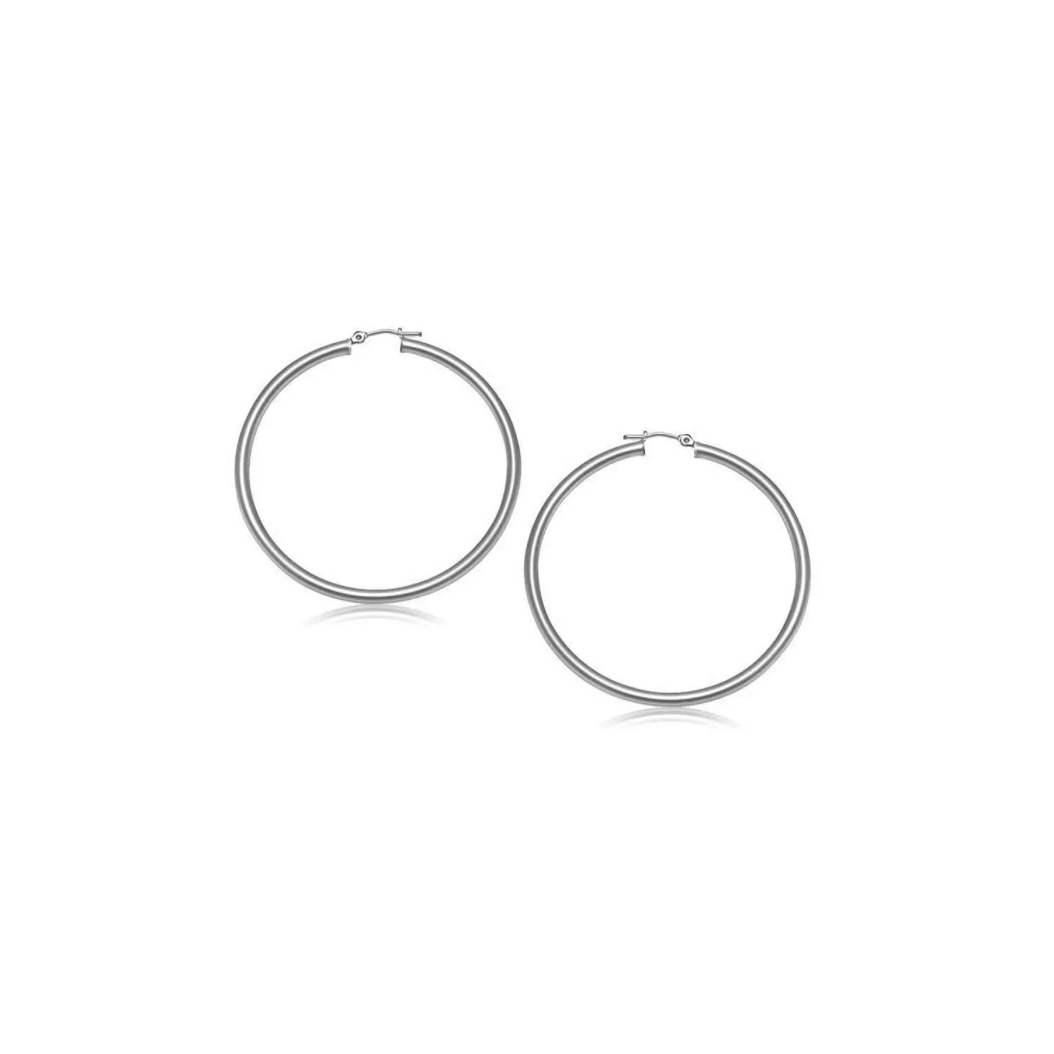 10k White Gold Polished Hoop Earrings (3x15mm) RCJ Earrings  CELESTIA LUXE JEWELLERS