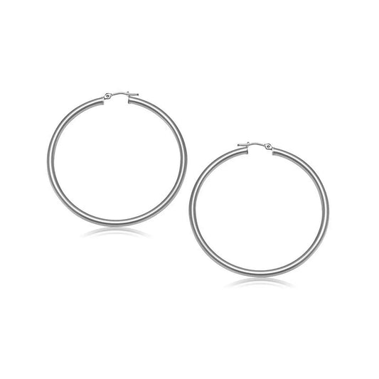 10k White Gold Polished Hoop Earrings (3x25mm) RCJ Earrings  CELESTIA LUXE JEWELLERS