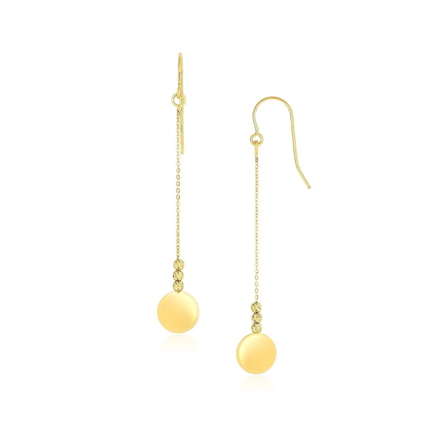 10k Yellow Gold Bead and Shiny Disc Drop Earrings RCJ Earrings  CELESTIA LUXE JEWELLERS