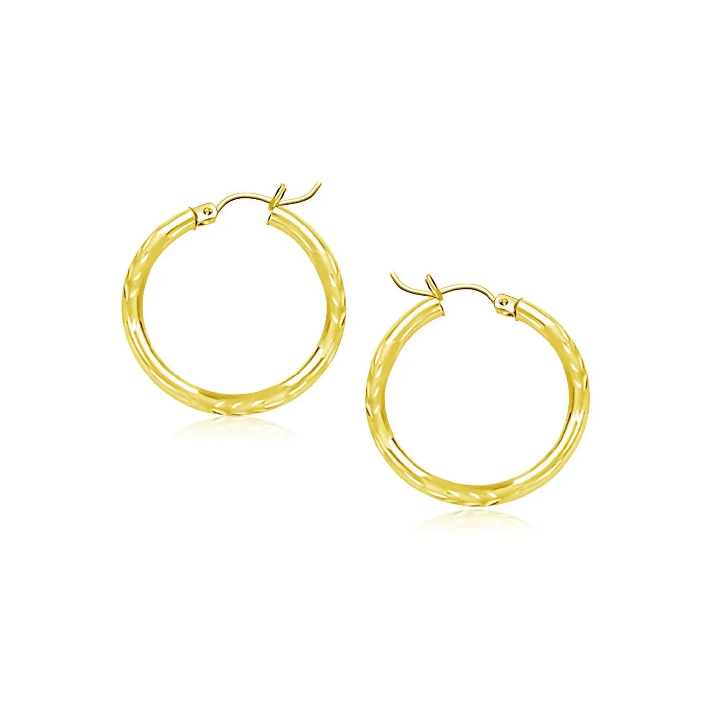10k Yellow Gold Diamond Cut Hoop Earrings (2x15mm) RCJ Earrings  CELESTIA LUXE JEWELLERS