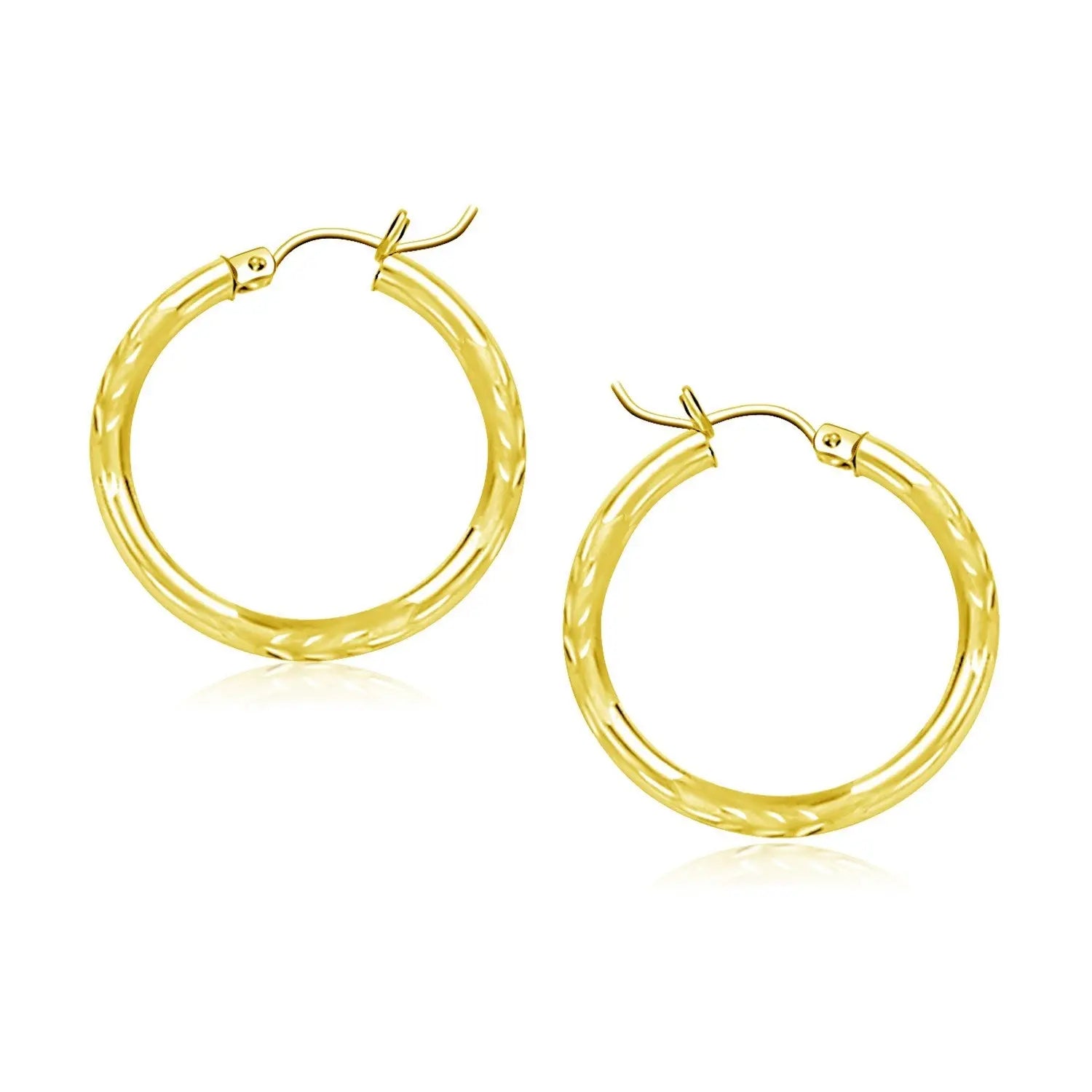 10k Yellow Gold Diamond Cut Hoop Earrings (3x20mm) RCJ Earrings  CELESTIA LUXE JEWELLERS