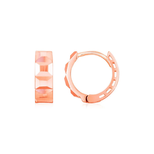 14K Rose Gold Square Motif Faceted Huggie Earrings RCJ Earrings  CELESTIA LUXE JEWELLERS