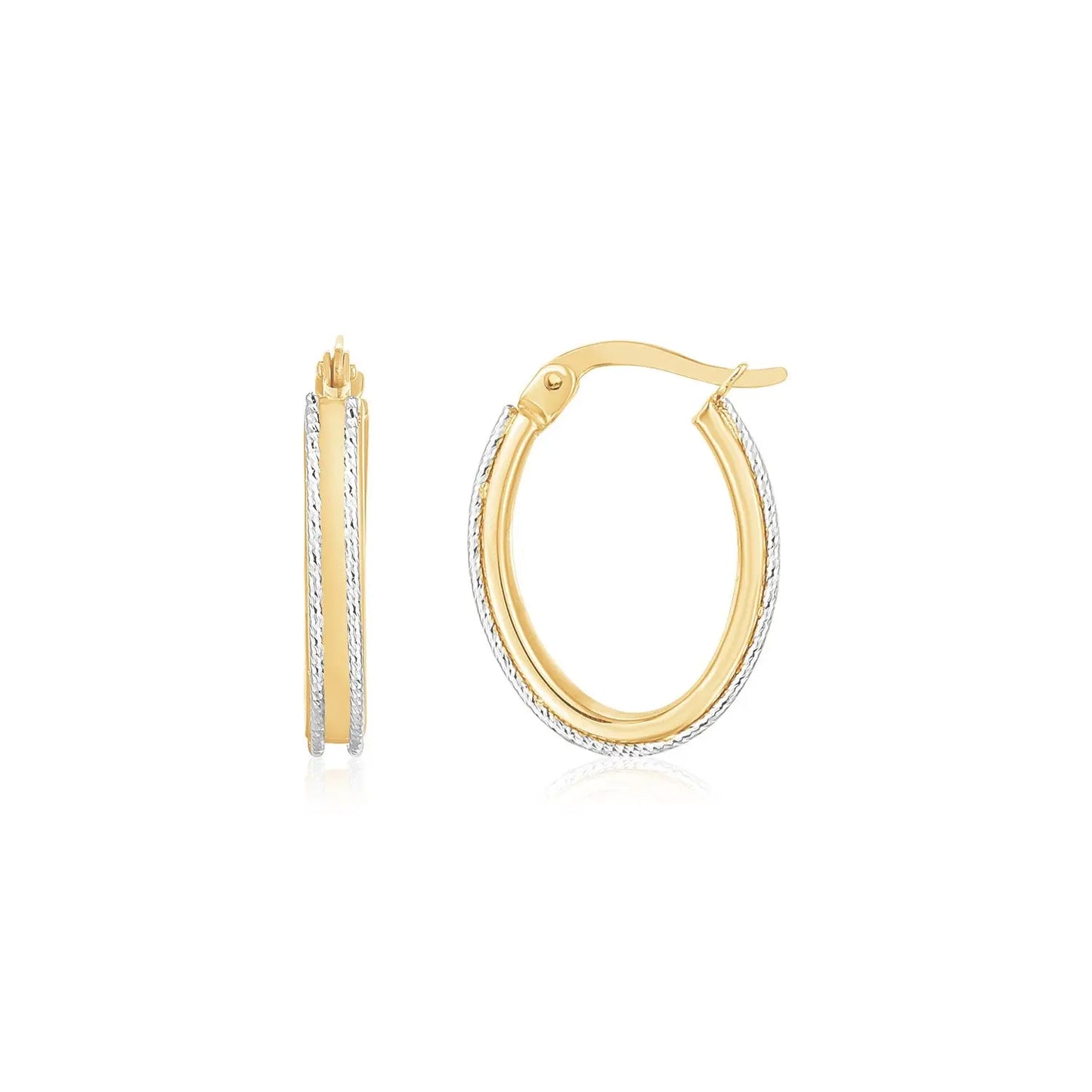 14K Two Tone Gold Diamond Cut Oval Hoop Earrings RCJ Earrings  CELESTIA LUXE JEWELLERS