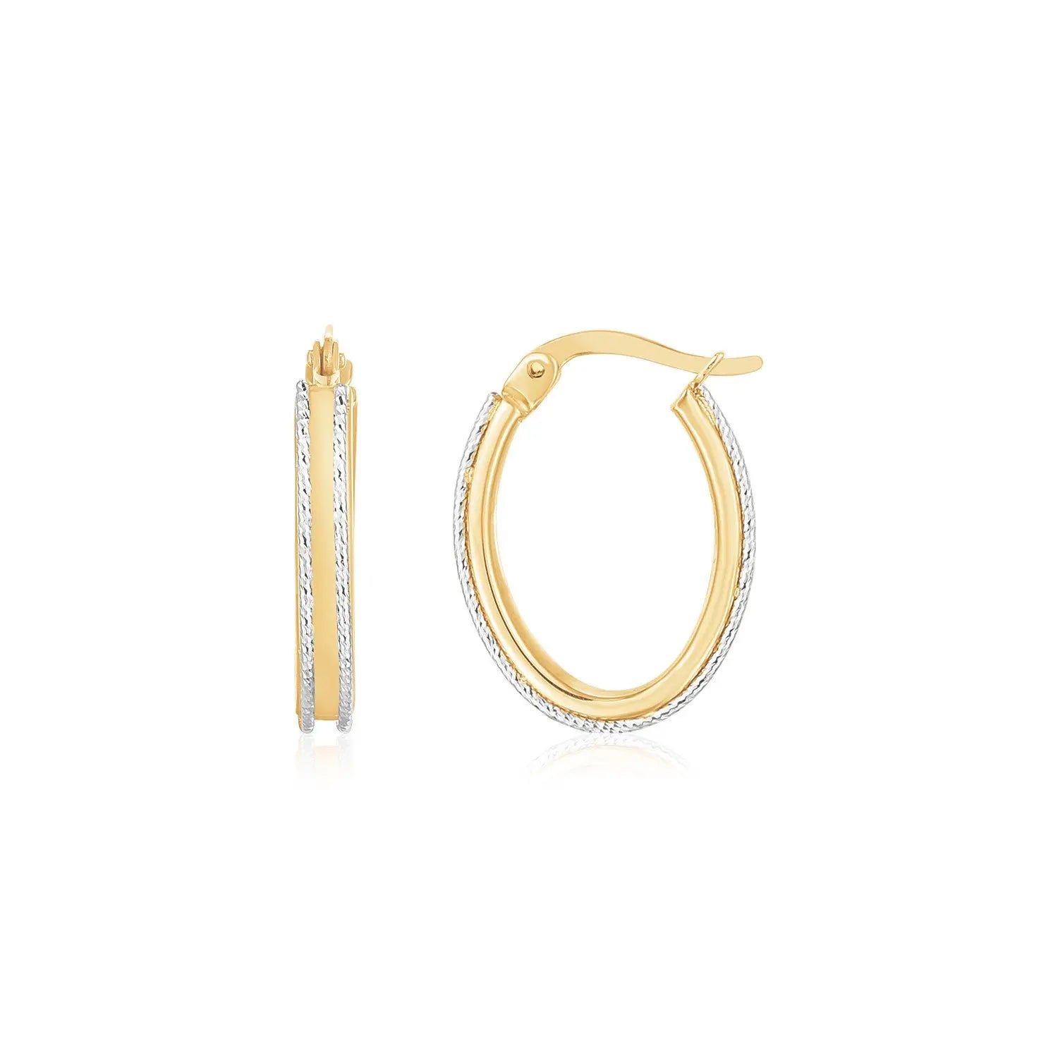 14K Two Tone Gold Diamond Cut Oval Hoop Earrings RCJ Earrings  CELESTIA LUXE JEWELLERS