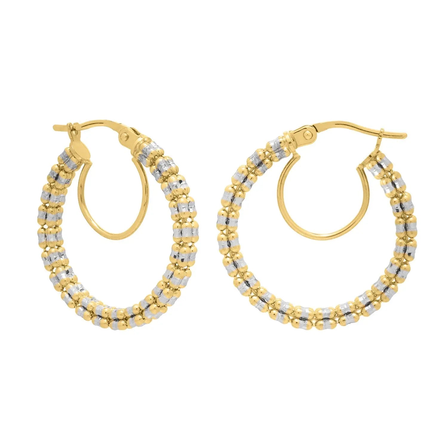 14K Two Tone Gold Iced Round Hoop Earrings RCJ Earrings  CELESTIA LUXE JEWELLERS
