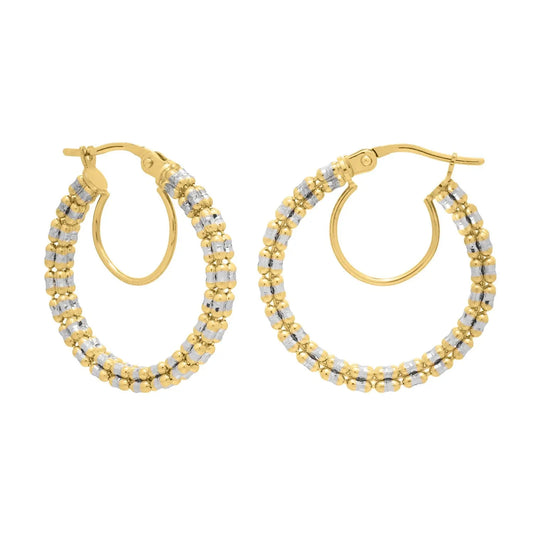 14K Two Tone Gold Iced Round Hoop Earrings RCJ Earrings  CELESTIA LUXE JEWELLERS