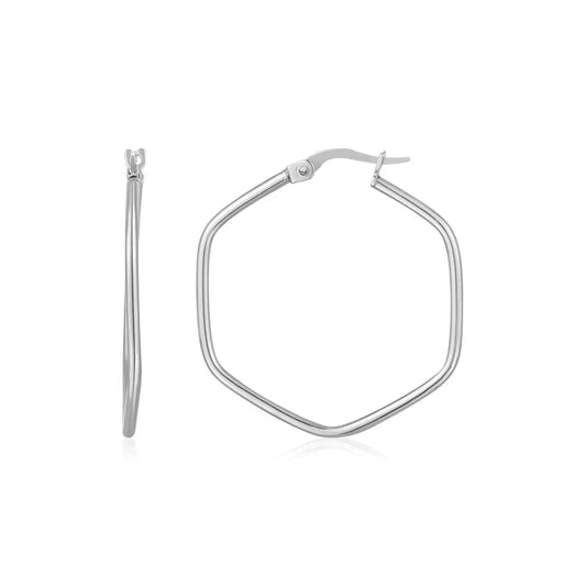 14K White Gold Hexagon Hoop Rounded Edge Earrings RCJ Earrings  CELESTIA LUXE JEWELLERS