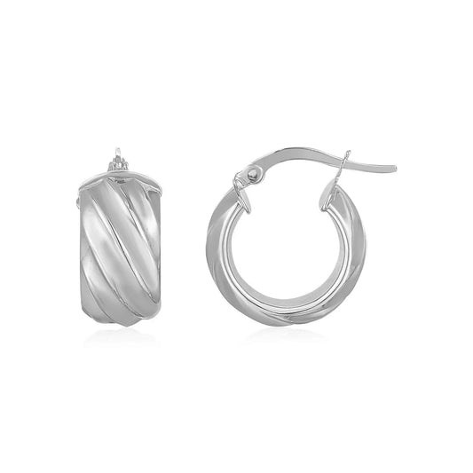 14K White Gold Ribbed Hoop Earrings Wide RCJ Earrings  CELESTIA LUXE JEWELLERS