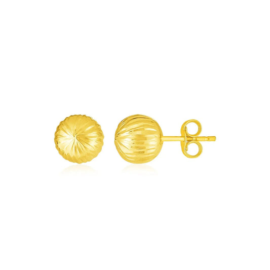 14K Yellow Gold Ball Earrings with Linear Texture(5mm) RCJ Earrings  CELESTIA LUXE JEWELLERS
