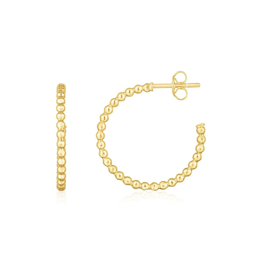 14K Yellow Gold Bead Hoop Earrings(2x23.4nn) RCJ Earrings  CELESTIA LUXE JEWELLERS