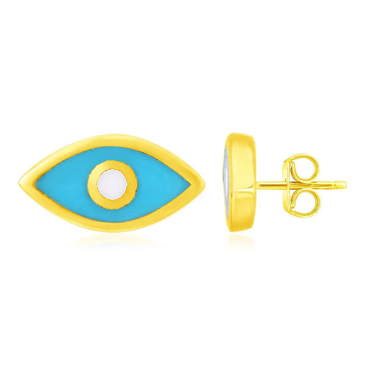 14K Yellow Gold Blue Evil Eye Earrings with Enamel RCJ Earrings  CELESTIA LUXE JEWELLERS