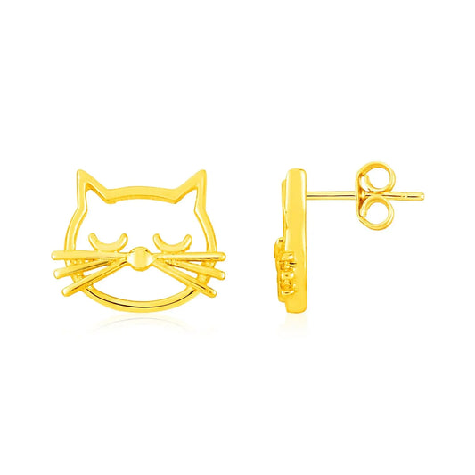 14K Yellow Gold Cat Head Earrings RCJ Earrings  CELESTIA LUXE JEWELLERS