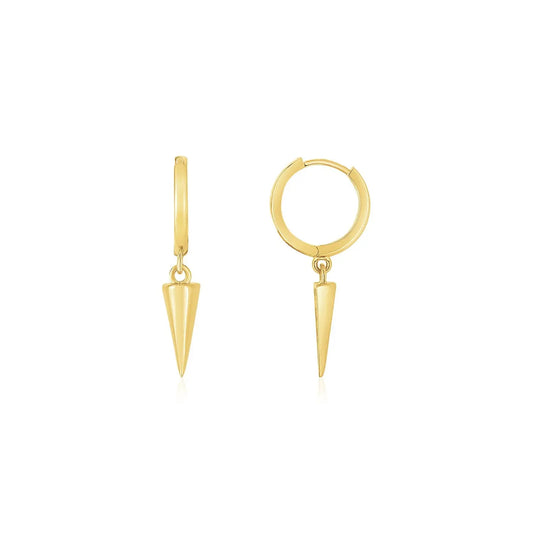 14K Yellow Gold Dangling Spike Drop Hoop Earrings RCJ Earrings  CELESTIA LUXE JEWELLERS