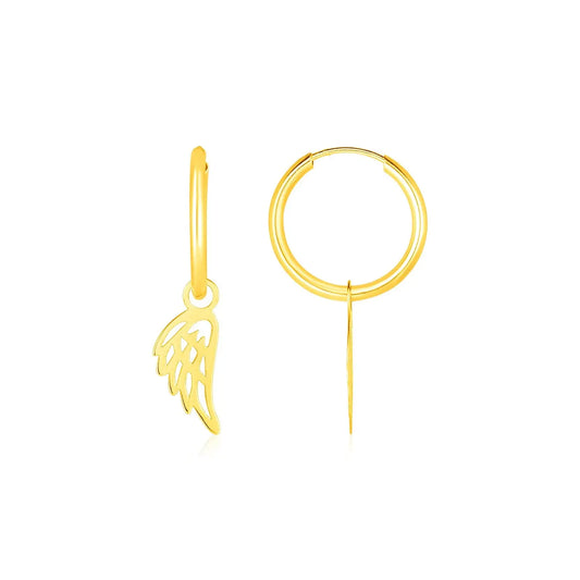 14K Yellow Gold Hoop Earrings with Angel Wings RCJ Earrings  CELESTIA LUXE JEWELLERS