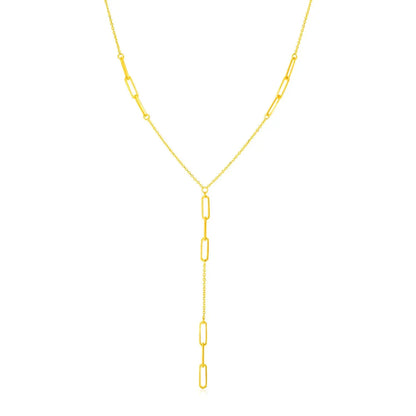 14K Yellow Gold Lariat Necklace with Paperclip Chain Stations RCJ Necklaces  CELESTIA LUXE JEWELLERS