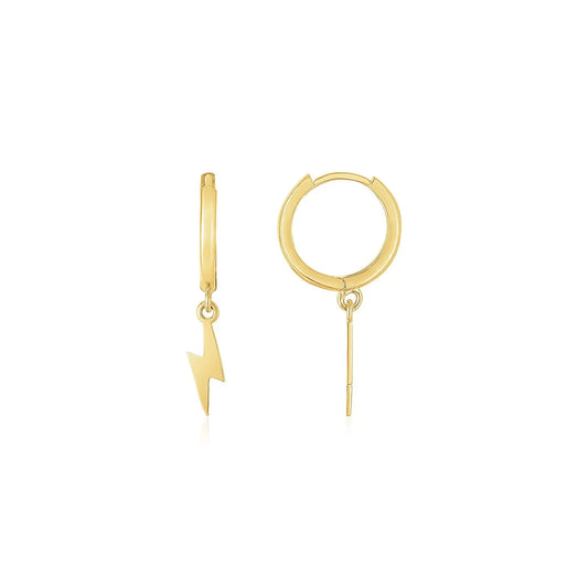 14K Yellow Gold Lighting Bolt Drop Hoop Earrings RCJ Earrings  CELESTIA LUXE JEWELLERS