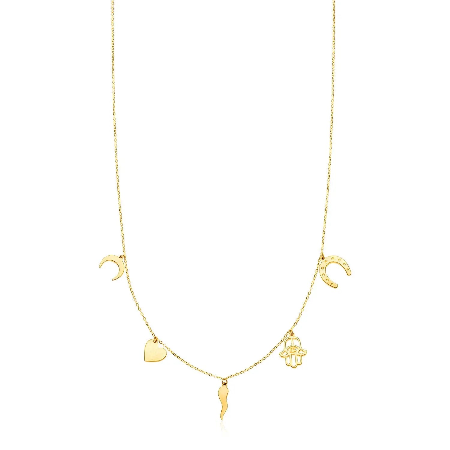 14K Yellow Gold Necklace with Polished Charms RCJ Necklaces  CELESTIA LUXE JEWELLERS
