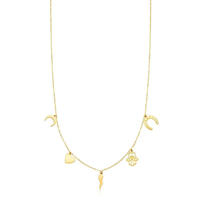 14K Yellow Gold Necklace with Polished Charms RCJ Necklaces  CELESTIA LUXE JEWELLERS