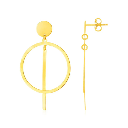 14K Yellow Gold Polished Circle and Bar Earrings RCJ Earrings  CELESTIA LUXE JEWELLERS