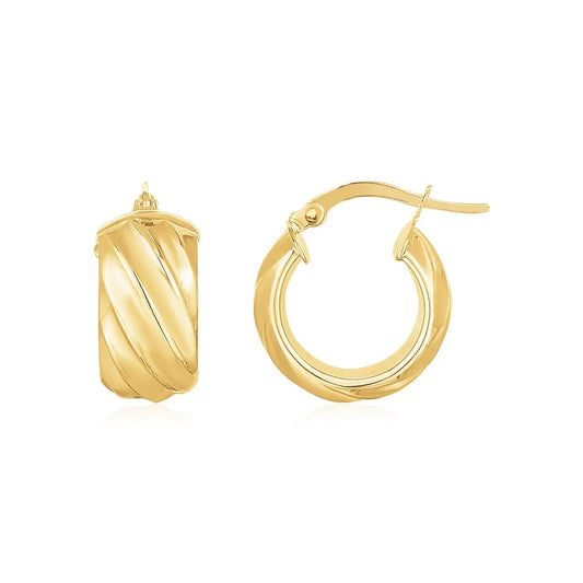 14K Yellow Gold Ribbed Hoop Earrings Wide RCJ Earrings  CELESTIA LUXE JEWELLERS