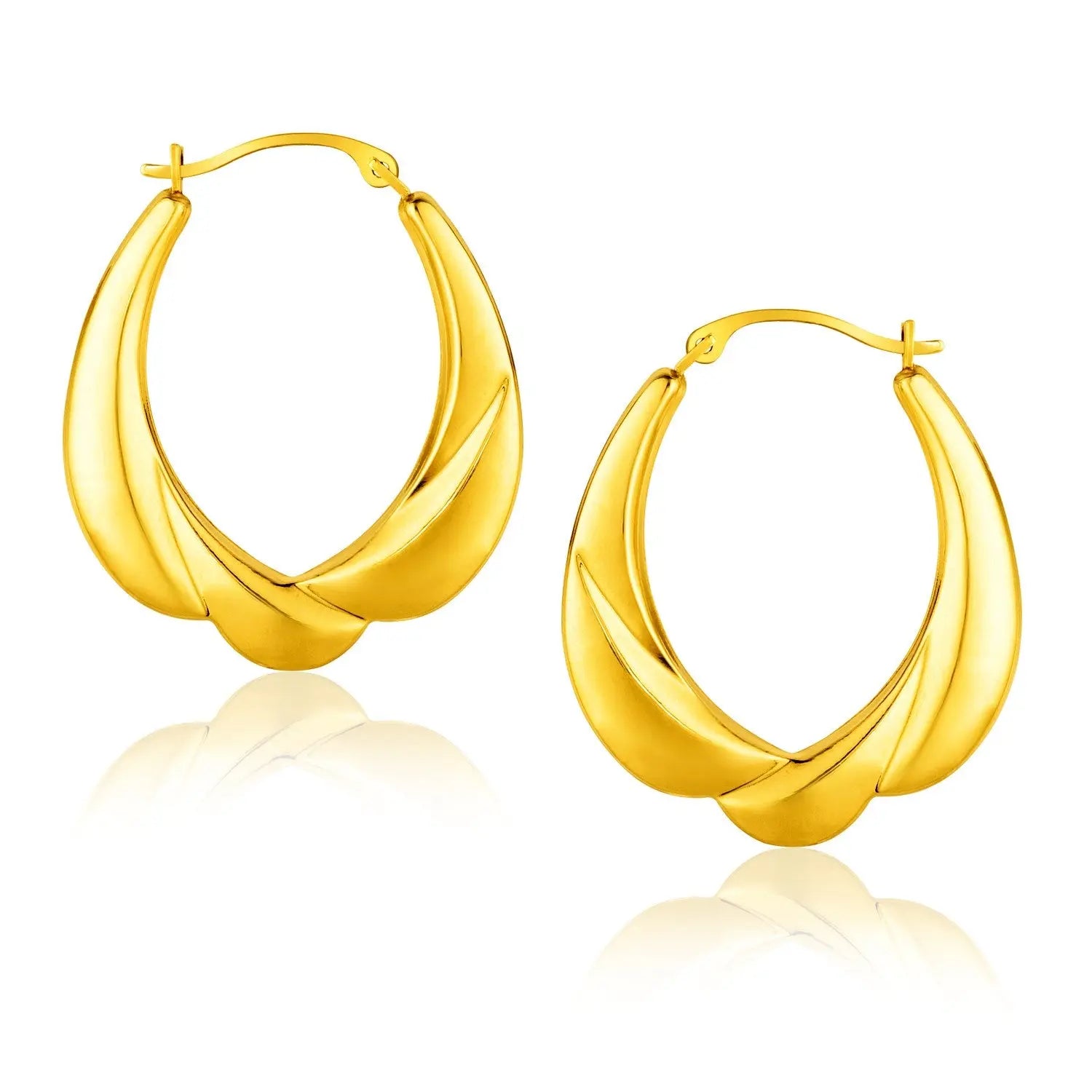 14K Yellow Gold Scallop Motif Graduated Oval Hoop Earrings RCJ Earrings  CELESTIA LUXE JEWELLERS