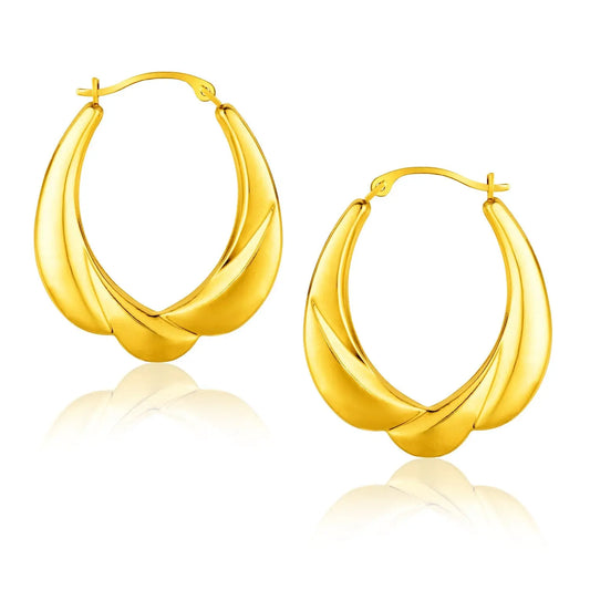 14K Yellow Gold Scallop Motif Graduated Oval Hoop Earrings RCJ Earrings  CELESTIA LUXE JEWELLERS