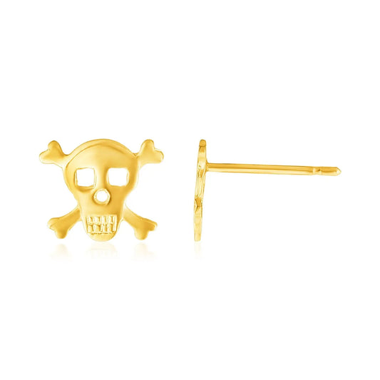 14K Yellow Gold Skull and Crossbones Post Earrings RCJ Earrings  CELESTIA LUXE JEWELLERS