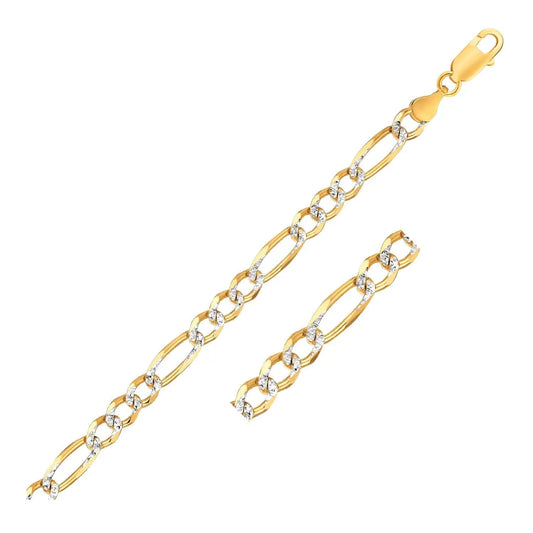 14K Yellow Two Tone Solid Pave Figaro Bracelet (7.00 mm) RCJ Bracelets  CELESTIA LUXE JEWELLERS