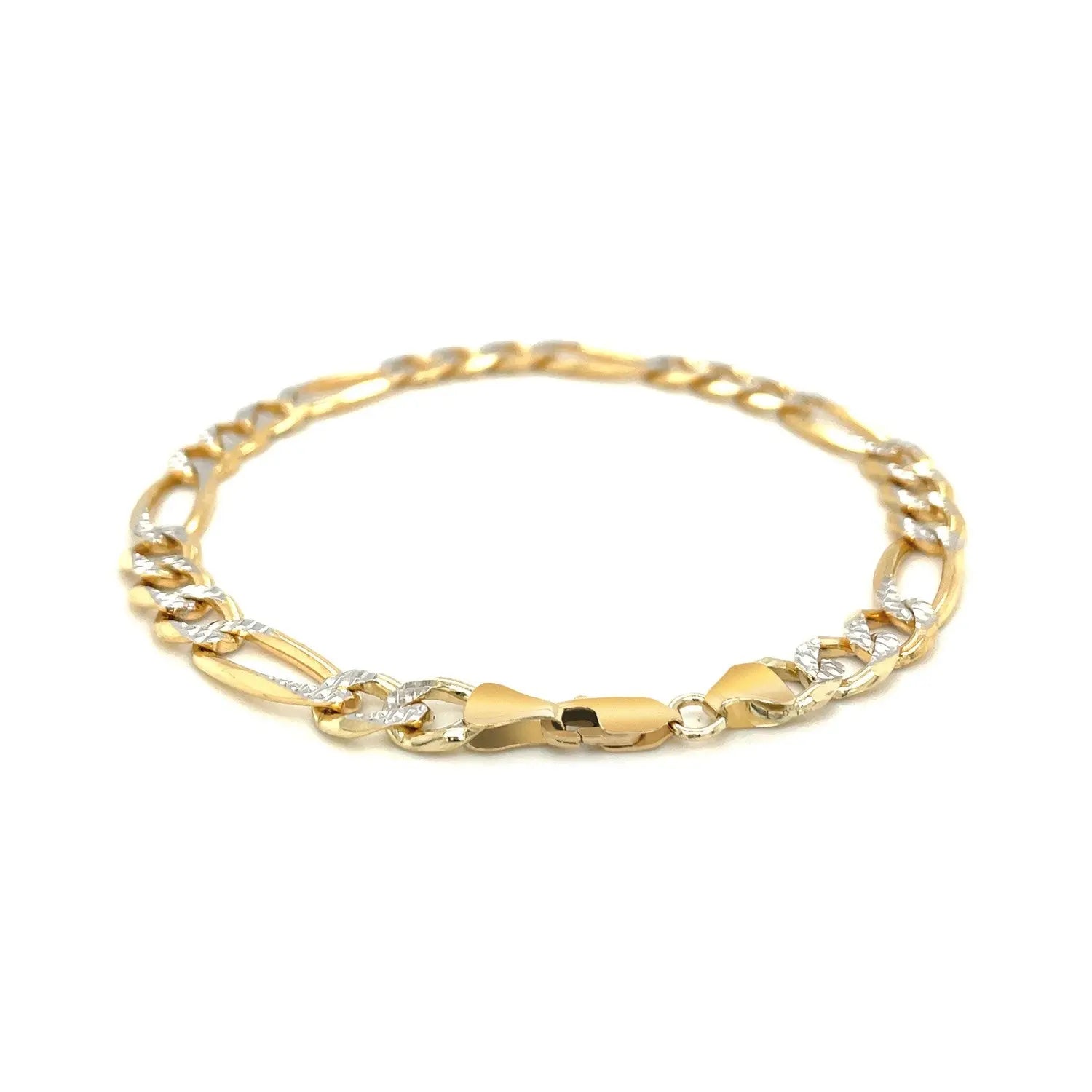 14K Yellow Two Tone Solid Pave Figaro Bracelet (7.00 mm) RCJ Bracelets  CELESTIA LUXE JEWELLERS