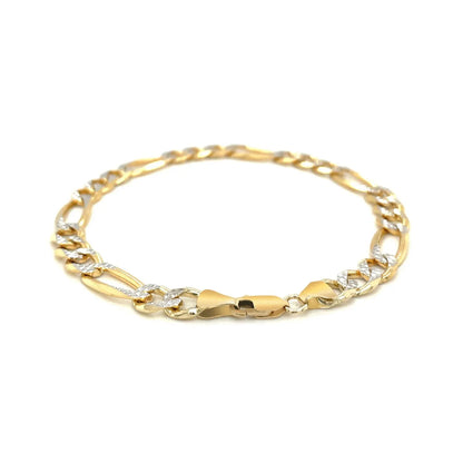 14K Yellow Two Tone Solid Pave Figaro Bracelet (7.00 mm) RCJ Bracelets  CELESTIA LUXE JEWELLERS