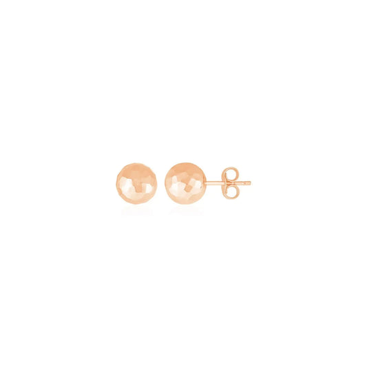 14k Rose Gold Ball Earrings with Faceted Texture(7mm) RCJ Earrings  CELESTIA LUXE JEWELLERS