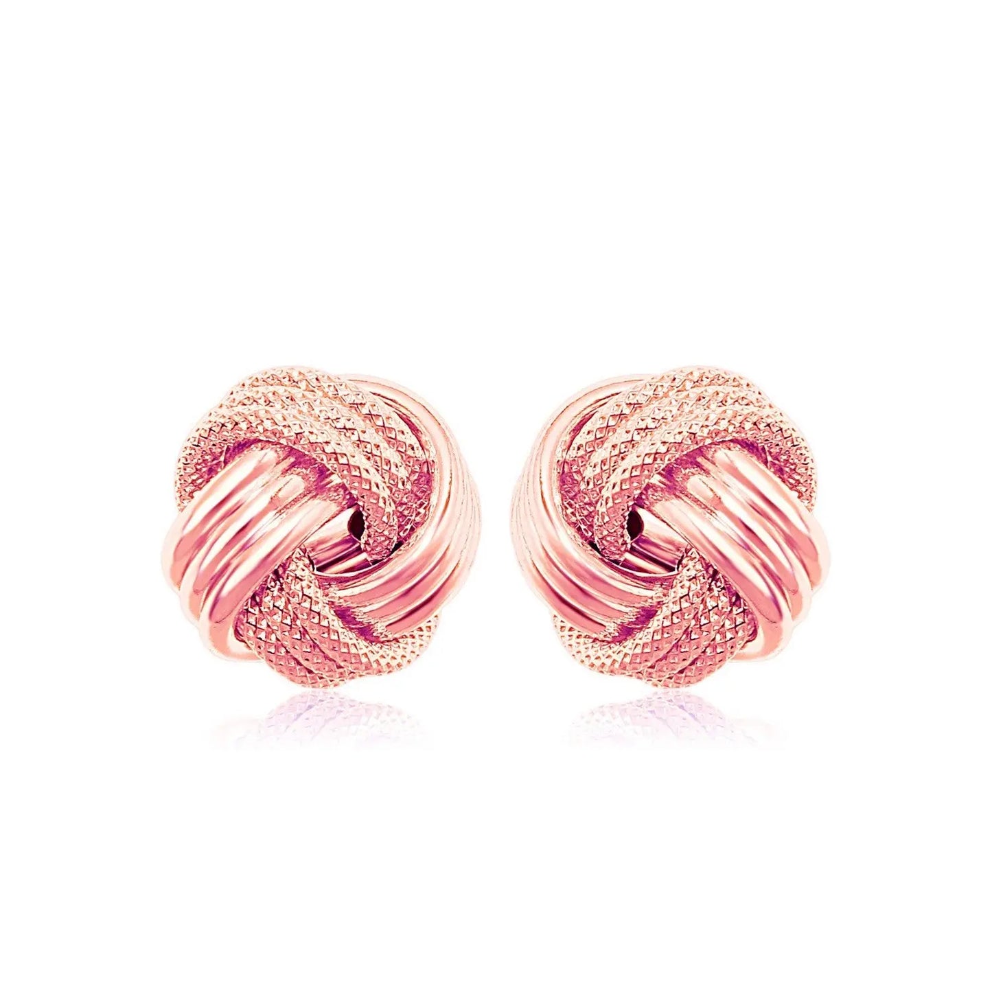 14k Rose Gold Love Knot with Ridge Texture Earrings RCJ Earrings  CELESTIA LUXE JEWELLERS