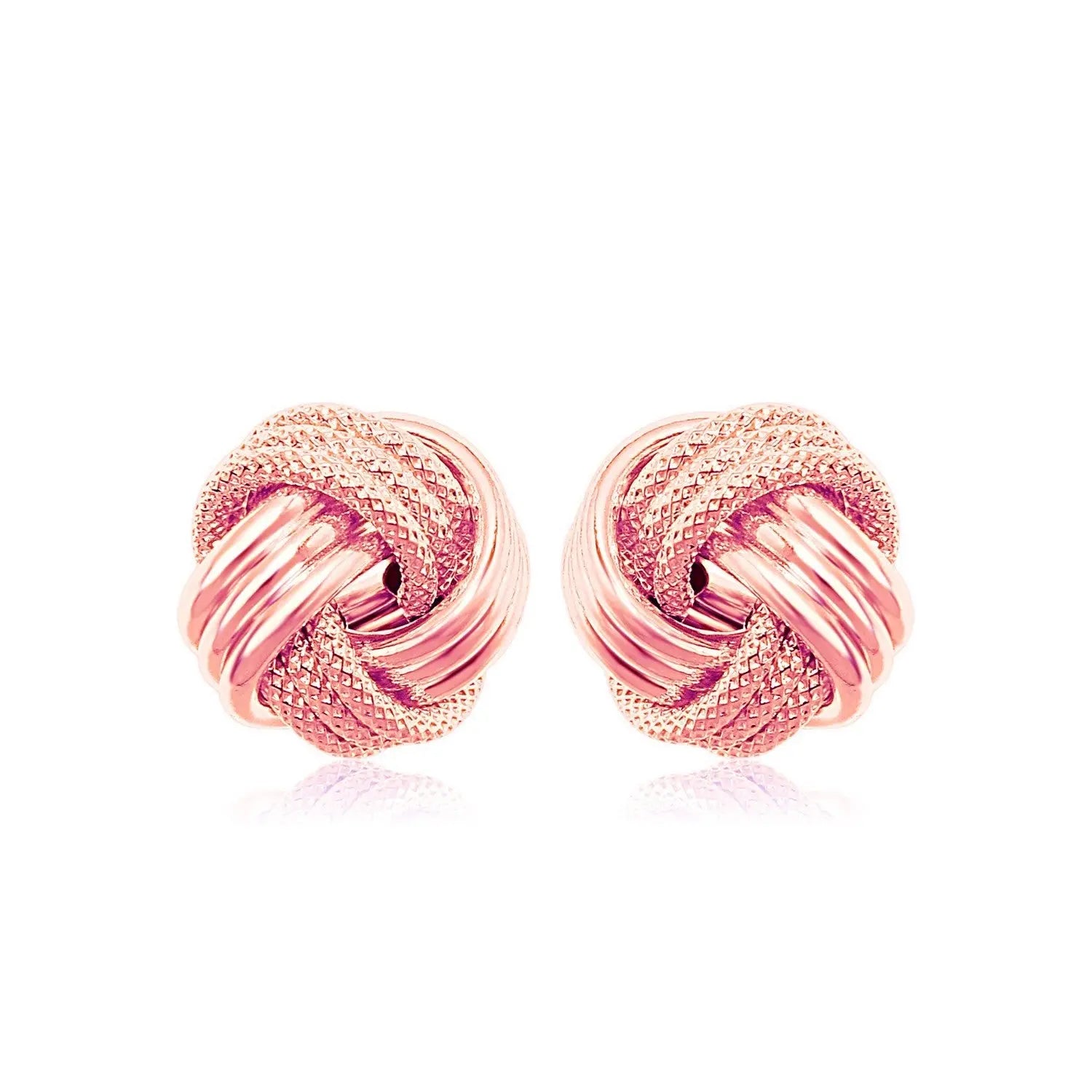 14k Rose Gold Love Knot with Ridge Texture Earrings RCJ Earrings  CELESTIA LUXE JEWELLERS