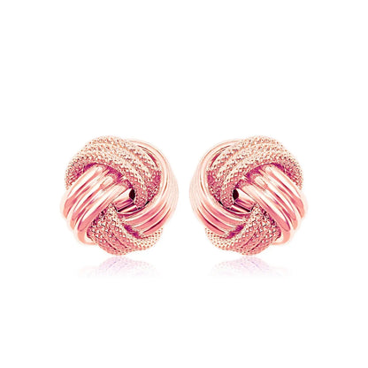 14k Rose Gold Love Knot with Ridge Texture Earrings RCJ Earrings  CELESTIA LUXE JEWELLERS