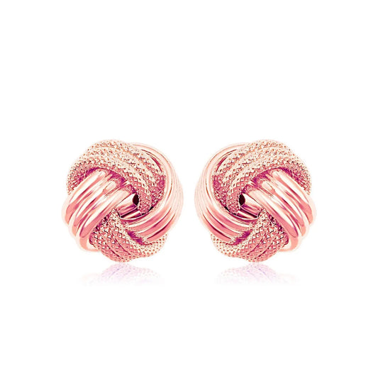 14k Rose Gold Love Knot with Ridge Texture Earrings RCJ Earrings  CELESTIA LUXE JEWELLERS