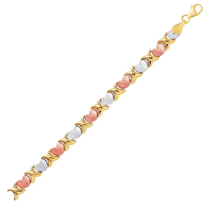 14k Tri-Color Gold Fancy Satin Heart Line Bracelet (6.35 mm) RCJ Bracelets  CELESTIA LUXE JEWELLERS